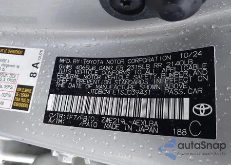 2025 Toyota Corolla Hybrid Le z USA, uszkodzony, nr VIN JTDBCMFE1SJ039431